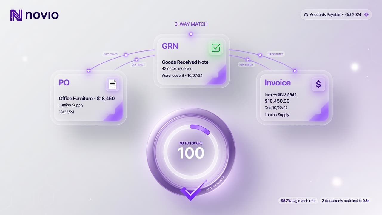 PO, GRN and Invoice three-way matching visual